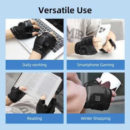 Smart Wireless Heating Leather Gloves Winter Thermal Fingerless Glove Hand Keep Warm Promote Blood Circulation for Office Gaming